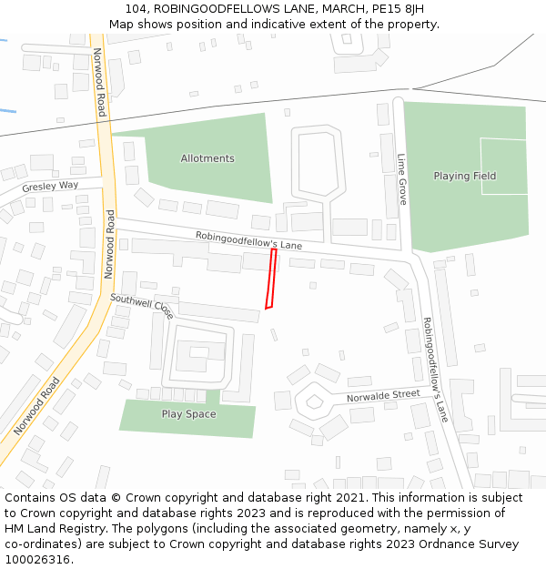 104, ROBINGOODFELLOWS LANE, MARCH, PE15 8JH: Location map and indicative extent of plot