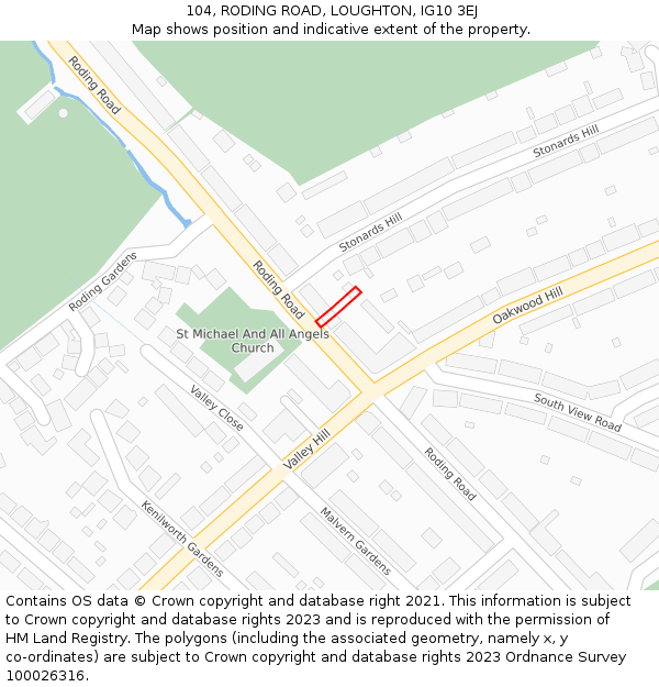 104, RODING ROAD, LOUGHTON, IG10 3EJ: Location map and indicative extent of plot