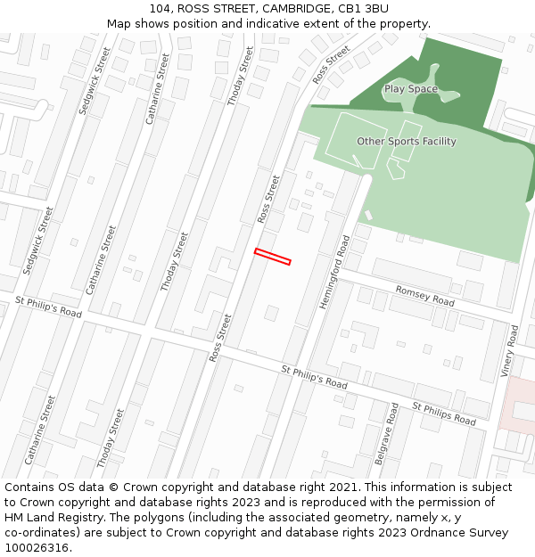 104, ROSS STREET, CAMBRIDGE, CB1 3BU: Location map and indicative extent of plot