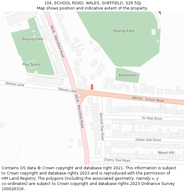 104, SCHOOL ROAD, WALES, SHEFFIELD, S26 5QJ: Location map and indicative extent of plot