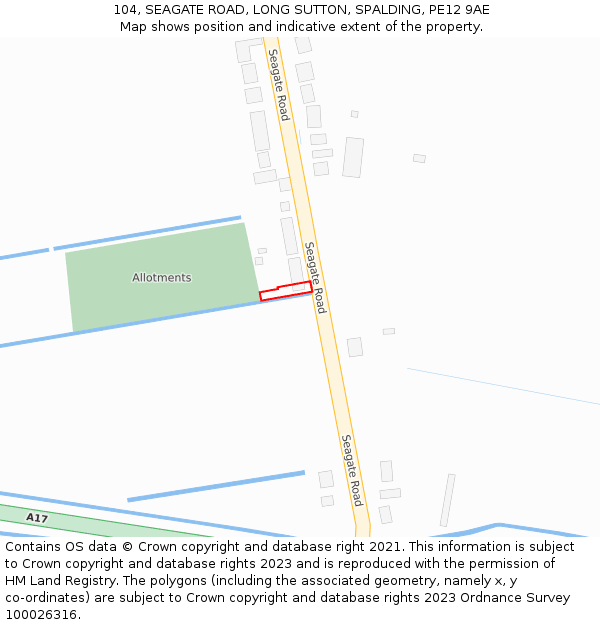 104, SEAGATE ROAD, LONG SUTTON, SPALDING, PE12 9AE: Location map and indicative extent of plot