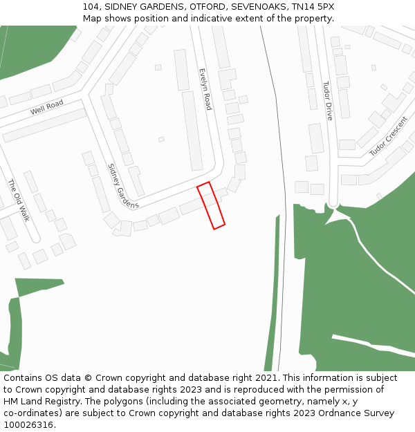 104, SIDNEY GARDENS, OTFORD, SEVENOAKS, TN14 5PX: Location map and indicative extent of plot