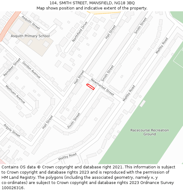 104, SMITH STREET, MANSFIELD, NG18 3BQ: Location map and indicative extent of plot