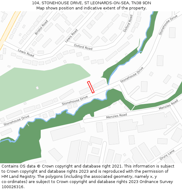 104, STONEHOUSE DRIVE, ST LEONARDS-ON-SEA, TN38 9DN: Location map and indicative extent of plot