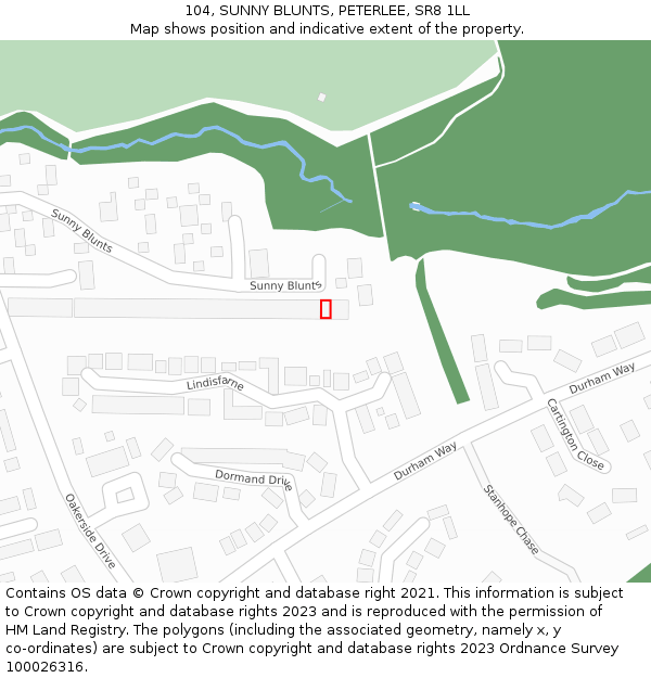 104, SUNNY BLUNTS, PETERLEE, SR8 1LL: Location map and indicative extent of plot