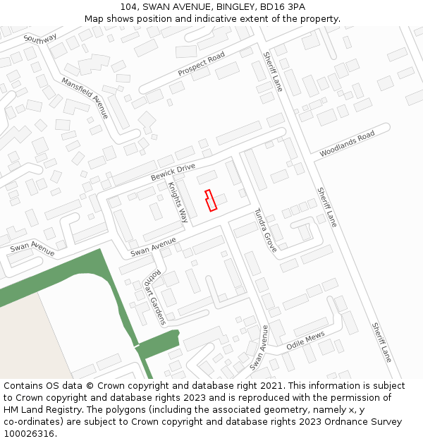 104, SWAN AVENUE, BINGLEY, BD16 3PA: Location map and indicative extent of plot