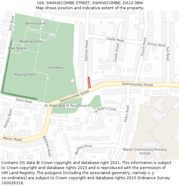 104, SWANSCOMBE STREET, SWANSCOMBE, DA10 0BW: Location map and indicative extent of plot