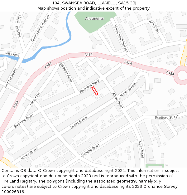 104, SWANSEA ROAD, LLANELLI, SA15 3BJ: Location map and indicative extent of plot