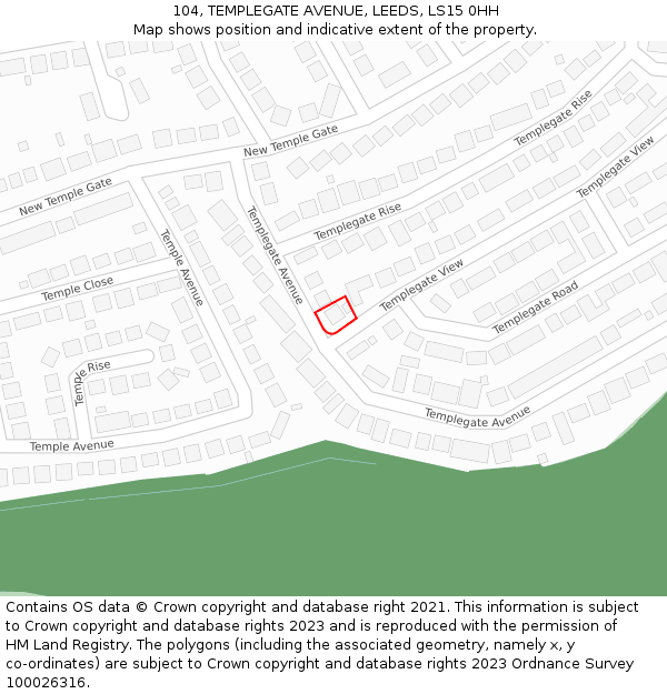104, TEMPLEGATE AVENUE, LEEDS, LS15 0HH: Location map and indicative extent of plot