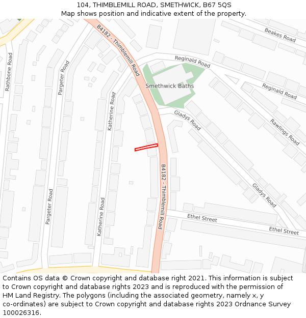 104, THIMBLEMILL ROAD, SMETHWICK, B67 5QS: Location map and indicative extent of plot