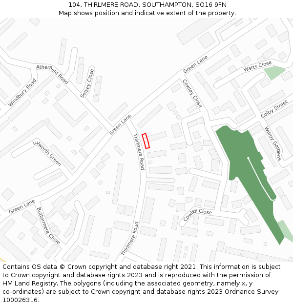 104, THIRLMERE ROAD, SOUTHAMPTON, SO16 9FN: Location map and indicative extent of plot