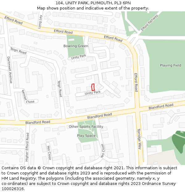 104, UNITY PARK, PLYMOUTH, PL3 6PN: Location map and indicative extent of plot