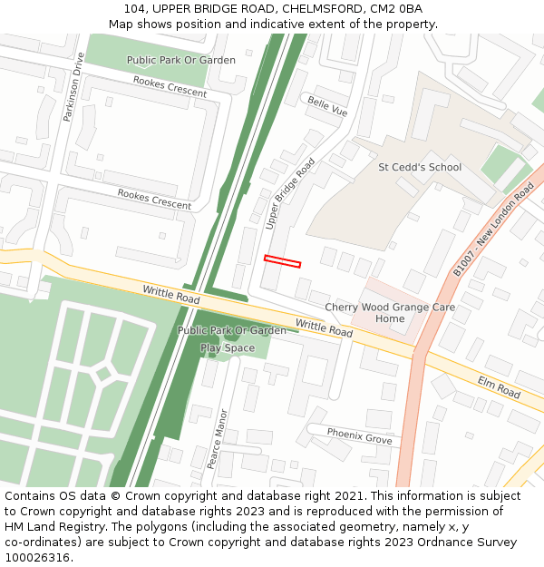 104, UPPER BRIDGE ROAD, CHELMSFORD, CM2 0BA: Location map and indicative extent of plot