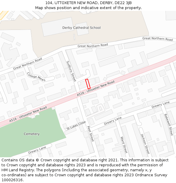 104, UTTOXETER NEW ROAD, DERBY, DE22 3JB: Location map and indicative extent of plot