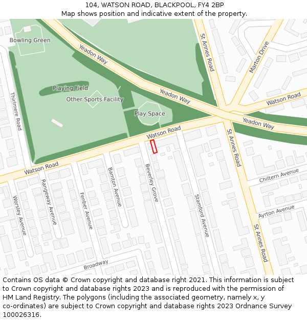 104, WATSON ROAD, BLACKPOOL, FY4 2BP: Location map and indicative extent of plot