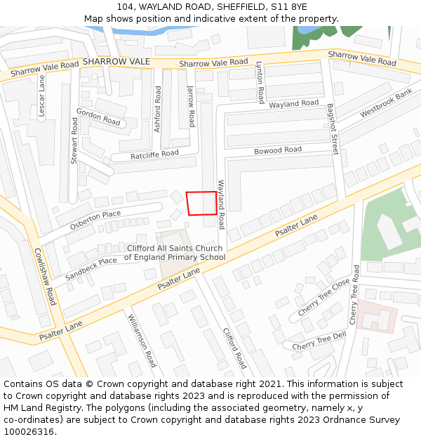 104, WAYLAND ROAD, SHEFFIELD, S11 8YE: Location map and indicative extent of plot
