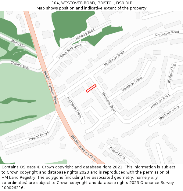 104, WESTOVER ROAD, BRISTOL, BS9 3LP: Location map and indicative extent of plot