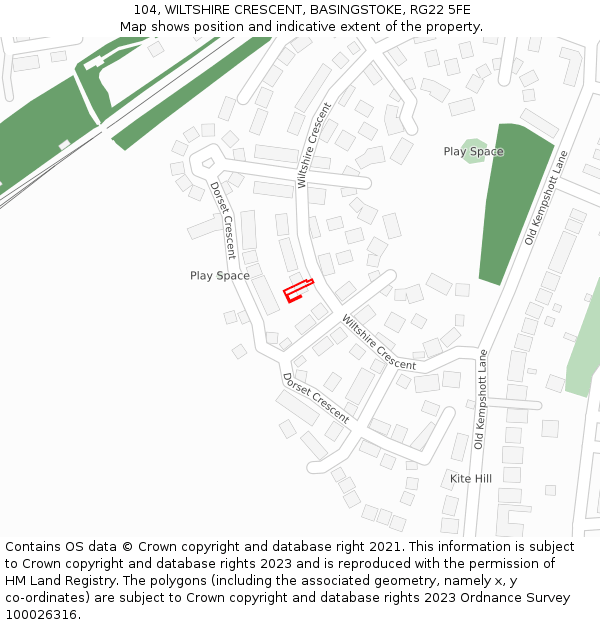 104, WILTSHIRE CRESCENT, BASINGSTOKE, RG22 5FE: Location map and indicative extent of plot