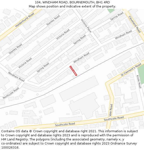 104, WINDHAM ROAD, BOURNEMOUTH, BH1 4RD: Location map and indicative extent of plot
