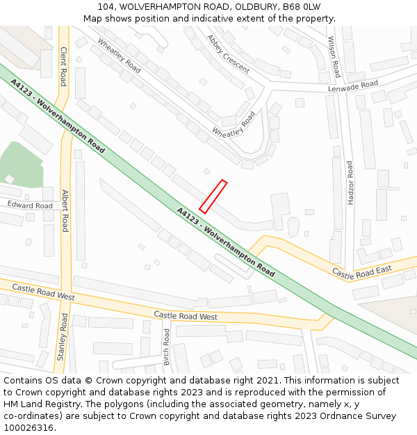 104, WOLVERHAMPTON ROAD, OLDBURY, B68 0LW: Location map and indicative extent of plot
