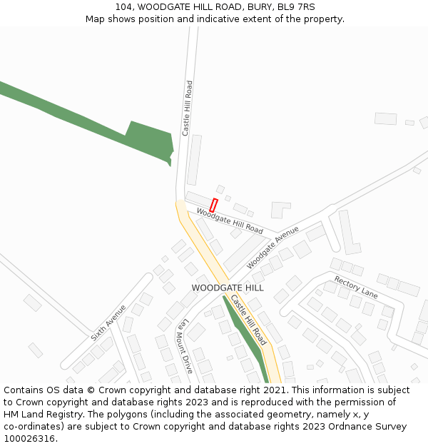 104, WOODGATE HILL ROAD, BURY, BL9 7RS: Location map and indicative extent of plot