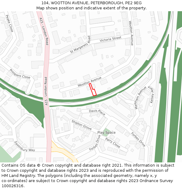 104, WOOTTON AVENUE, PETERBOROUGH, PE2 9EG: Location map and indicative extent of plot