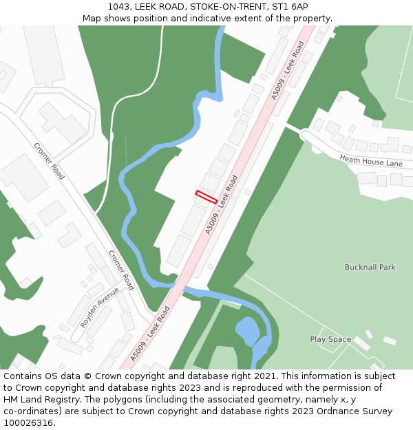 1043, LEEK ROAD, STOKE-ON-TRENT, ST1 6AP: Location map and indicative extent of plot