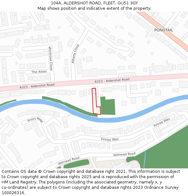 104A, ALDERSHOT ROAD, FLEET, GU51 3GY: Location map and indicative extent of plot