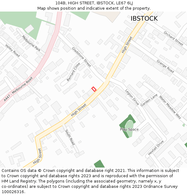 104B, HIGH STREET, IBSTOCK, LE67 6LJ: Location map and indicative extent of plot