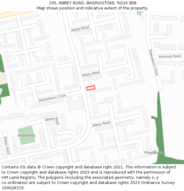 105, ABBEY ROAD, BASINGSTOKE, RG24 9EB: Location map and indicative extent of plot