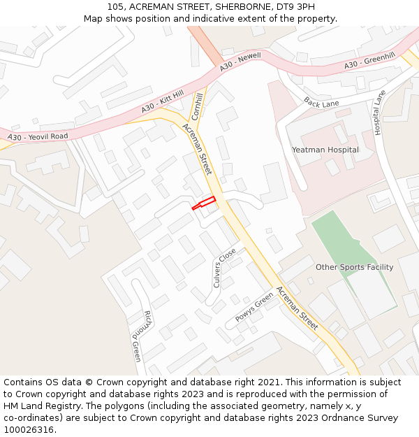 105, ACREMAN STREET, SHERBORNE, DT9 3PH: Location map and indicative extent of plot