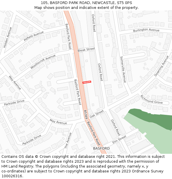 105, BASFORD PARK ROAD, NEWCASTLE, ST5 0PS: Location map and indicative extent of plot