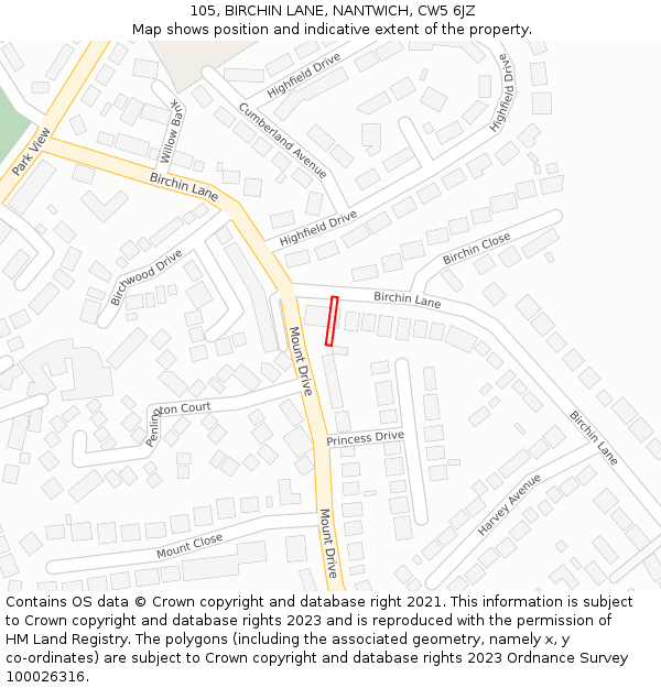 105, BIRCHIN LANE, NANTWICH, CW5 6JZ: Location map and indicative extent of plot