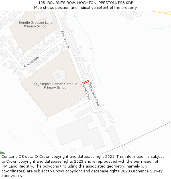 105, BOURNES ROW, HOGHTON, PRESTON, PR5 0DR: Location map and indicative extent of plot