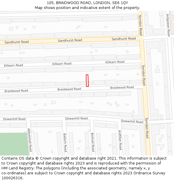 105, BRAIDWOOD ROAD, LONDON, SE6 1QY: Location map and indicative extent of plot