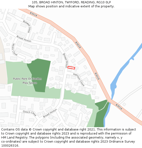 105, BROAD HINTON, TWYFORD, READING, RG10 0LP: Location map and indicative extent of plot