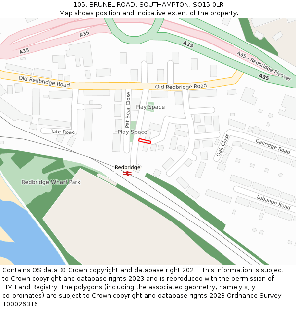 105, BRUNEL ROAD, SOUTHAMPTON, SO15 0LR: Location map and indicative extent of plot