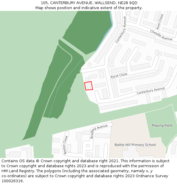 105, CANTERBURY AVENUE, WALLSEND, NE28 9QD: Location map and indicative extent of plot