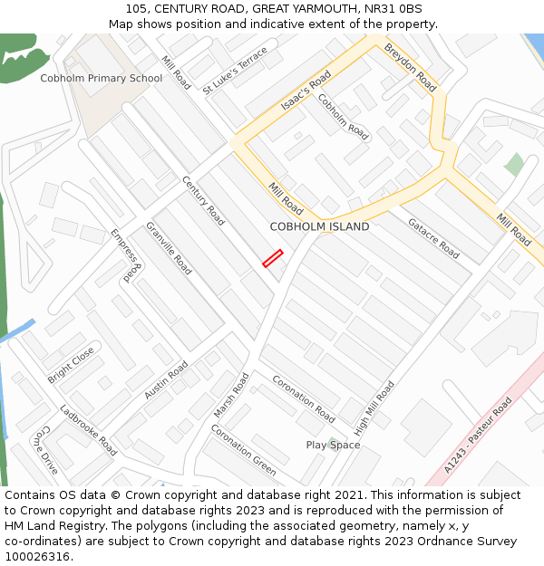 105, CENTURY ROAD, GREAT YARMOUTH, NR31 0BS: Location map and indicative extent of plot