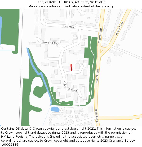 105, CHASE HILL ROAD, ARLESEY, SG15 6UF: Location map and indicative extent of plot