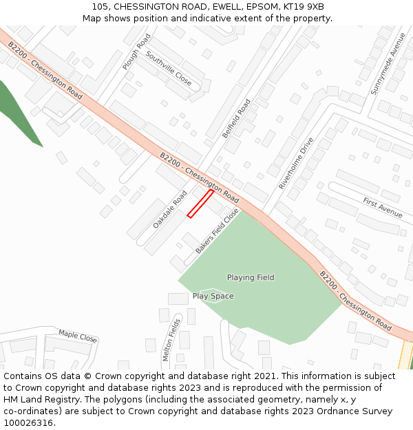 105, CHESSINGTON ROAD, EWELL, EPSOM, KT19 9XB: Location map and indicative extent of plot