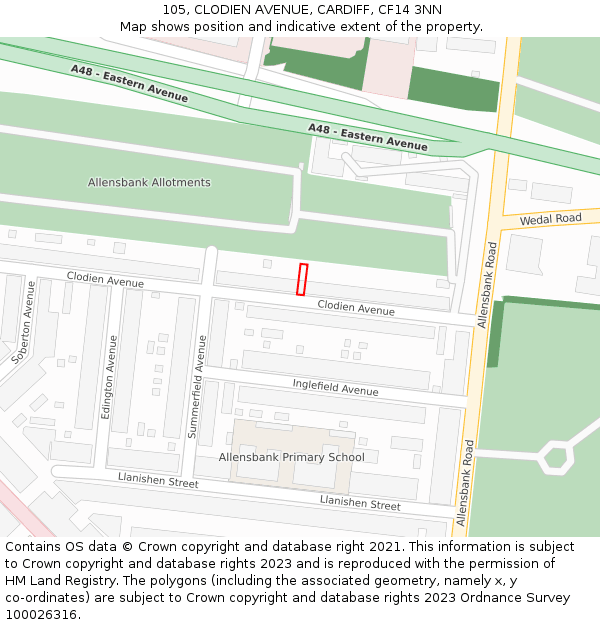 105, CLODIEN AVENUE, CARDIFF, CF14 3NN: Location map and indicative extent of plot
