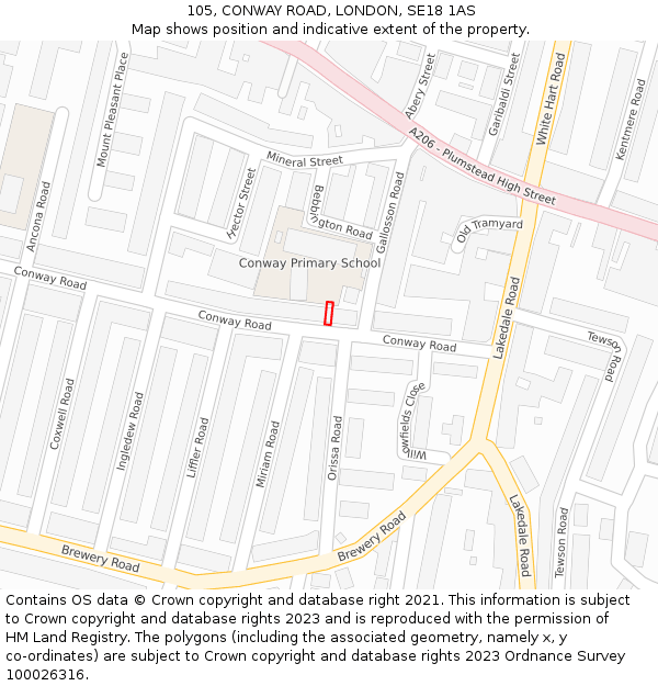 105, CONWAY ROAD, LONDON, SE18 1AS: Location map and indicative extent of plot
