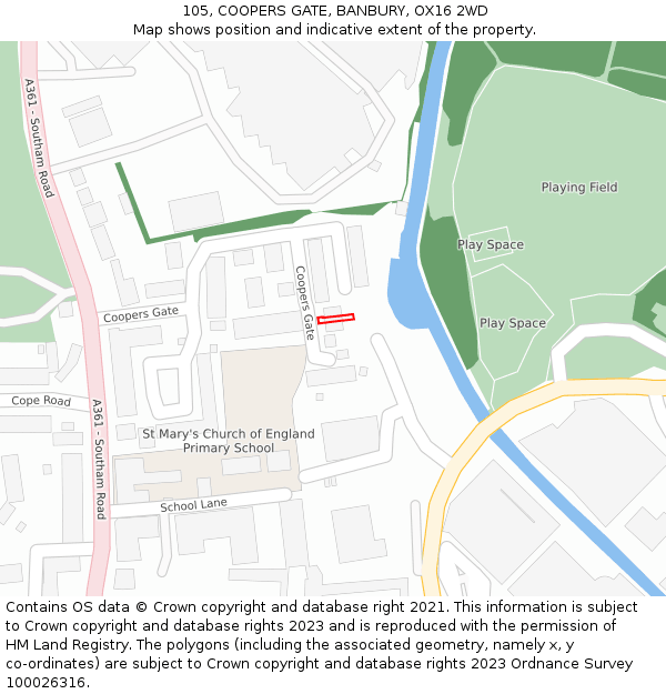 105, COOPERS GATE, BANBURY, OX16 2WD: Location map and indicative extent of plot