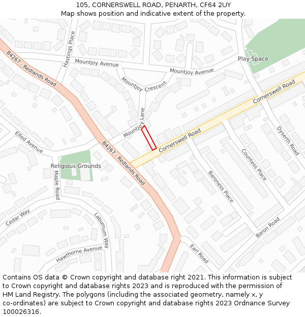 105, CORNERSWELL ROAD, PENARTH, CF64 2UY: Location map and indicative extent of plot