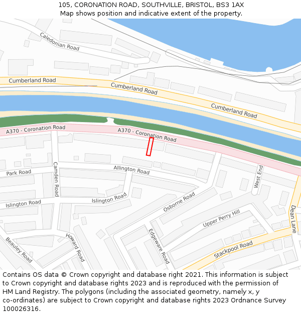 105, CORONATION ROAD, SOUTHVILLE, BRISTOL, BS3 1AX: Location map and indicative extent of plot