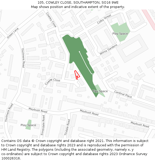 105, COWLEY CLOSE, SOUTHAMPTON, SO16 9WE: Location map and indicative extent of plot