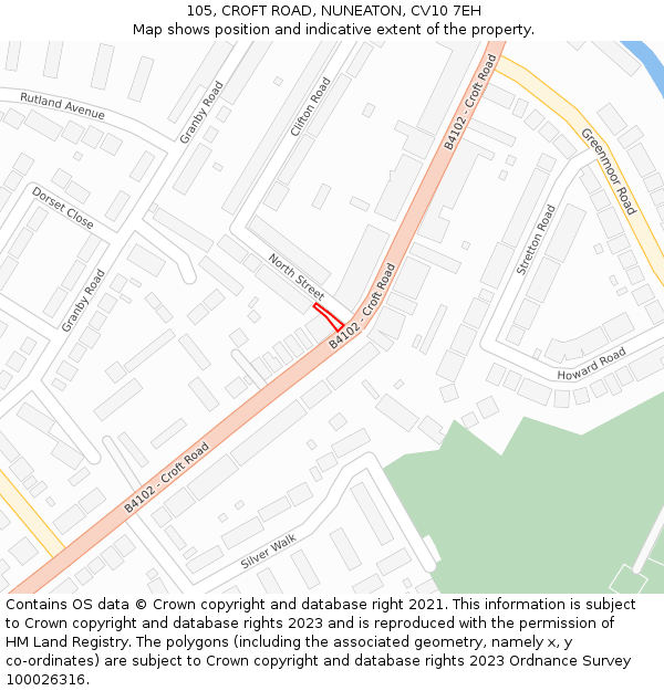 105, CROFT ROAD, NUNEATON, CV10 7EH: Location map and indicative extent of plot