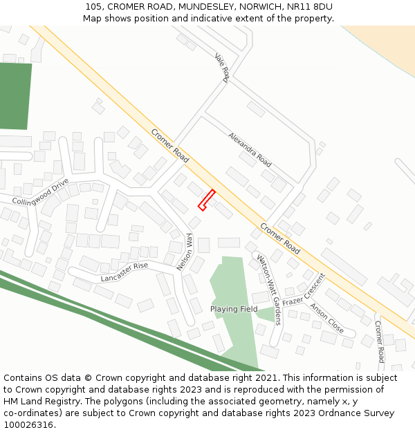 105, CROMER ROAD, MUNDESLEY, NORWICH, NR11 8DU: Location map and indicative extent of plot