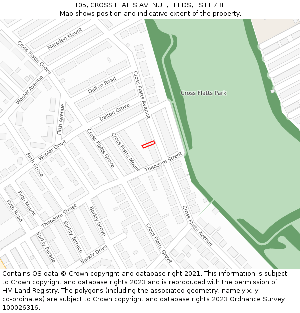 105, CROSS FLATTS AVENUE, LEEDS, LS11 7BH: Location map and indicative extent of plot